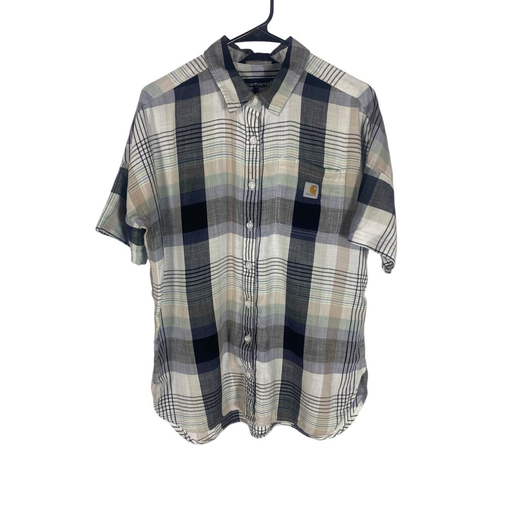Men's Carhartt Loose Fit Casual Plaid Short Sleeve Button Down Size Medium